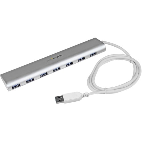 StarTech.com 7 Port Compact USB 3.0 Hub with Built-in Cable - Aluminum USB Hub - Silver - Add seven USB 3.0 (5Gbps) ports 