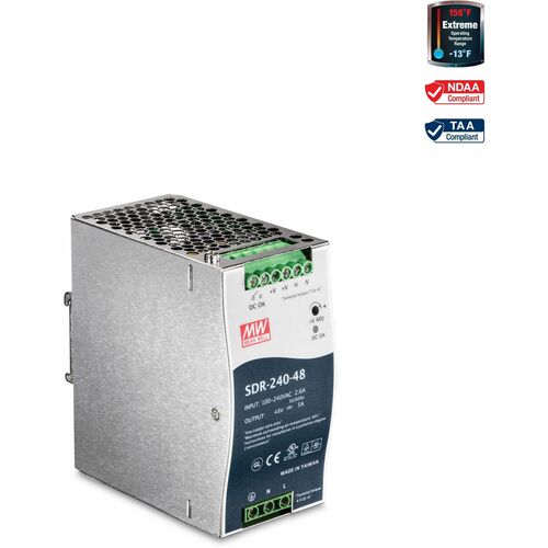 TRENDnet 240W Single Output Industrial DIN-Rail Power Supply, Extreme Operating Temp Range -25 to 70 °C(-13 to 158 °F) Bui