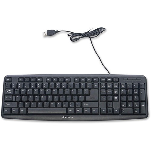 Verbatim Slimline Corded USB Keyboard - Black - Cable Connectivity - USB 2.0 Interface - QWERTY Layout - Desktop Computer 