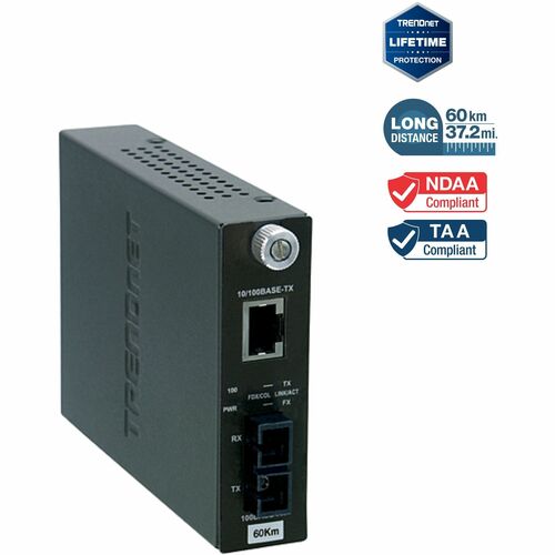 Convertisseur de Média/Transceiver TRENDnet TFC-110S60 - Nouveau - 2 Port(s) - 1 x Réseau (RJ-45) - 1 x SC - Fonction Dupl