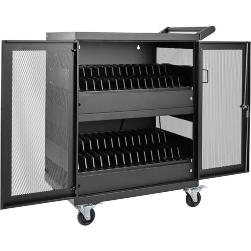 Tripp Lite by Eaton Multi-Device Charging Cart, 32 AC Outlets, Chromebooks and Laptops, Wall-Mount Option, Black - Push/Pu
