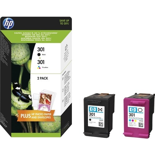 HP 301 Pack de 2 Cartouches d'Encre Noire et Trois Couleurs