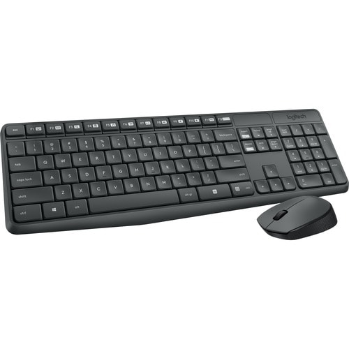 Logitech MK235 Keyboard & Mouse (Keyboard English Layout only) - USB Wireless RF - English - Black - USB Wireless RF - Opt