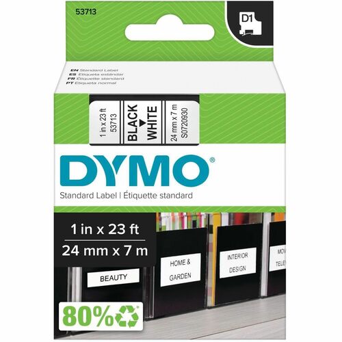 Mehrzwecketikett Dymo 53713 - 25,40 mm Breite x 7,01 m Länge - Thermotransfer - Schwarz, Weiß - Plastik - 1 Each