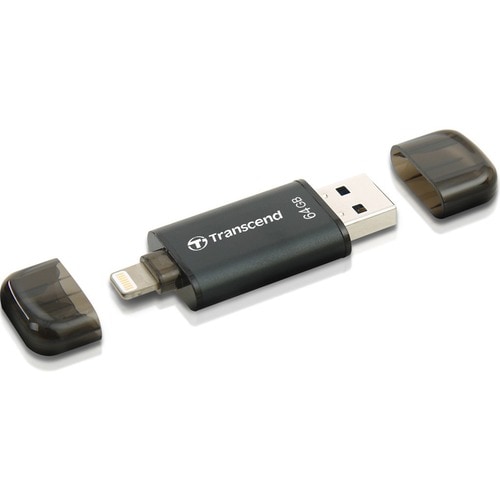 Transcend 64GB JetDrive Go 300 Lightning USB 3.1 Flash Drive - 64 GB - Lightning, USB 3.1 - Black