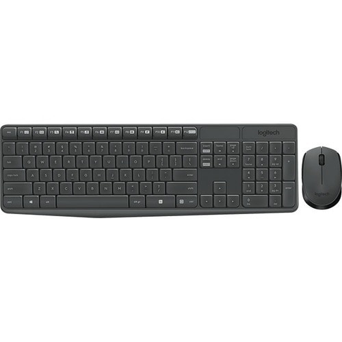 Logitech MK235 Wireless Keyboard and Mouse - USB RF - Black - USB Wireless RF - Optical - Scroll Wheel - QWERTY - Black - 