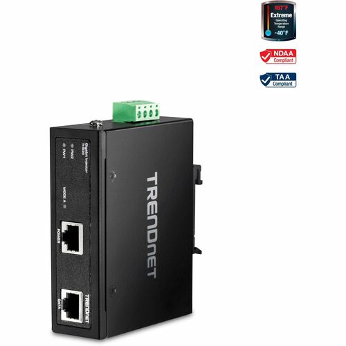 TRENDnet TI-IG30 PoE Injector - TAA Compliant - 56 V DC Input - 1 x 10/100/1000Base-T Input Port(s) - 1 x 10/100/1000Base-