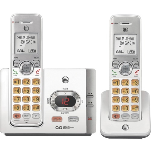 AT&T EL52215 DECT 6.0 Cordless Phone - Silver, Black - Cordless - 1 x Phone Line - 2 x Handset - Speakerphone - Answering 