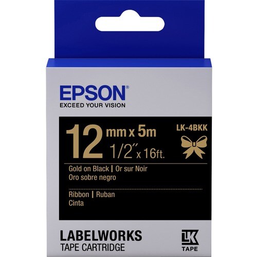 Epson LabelWorks Ribbon LK Cartridge ~1/2" Gold on Black - 1/2" - Thermal Transfer - Black