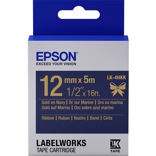 Epson LabelWorks Ribbon LK Cartridge ~1/2" Gold on Navy - 1/2" - Thermal Transfer - Navy