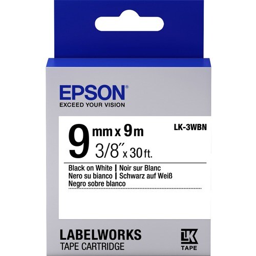 Epson LabelWorks Standard LK Tape Cartridge ~3/8" Black on White - 3/8" - Thermal Transfer - White