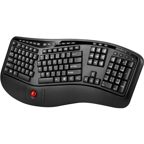 Adesso 2.4 GHz Wireless Ergonomic Trackball Keyboard - Wireless Connectivity - RF - 30 ft - 2.40 GHz - USB Interface - 105