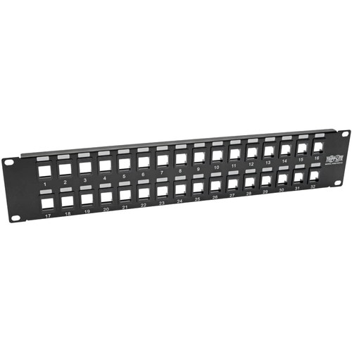 Eaton Tripp Lite Series 32-Port 2U Rack-Mount Unshielded Blank Keystone/Multimedia Patch Panel, RJ45 Ethernet, USB, HDMI, 