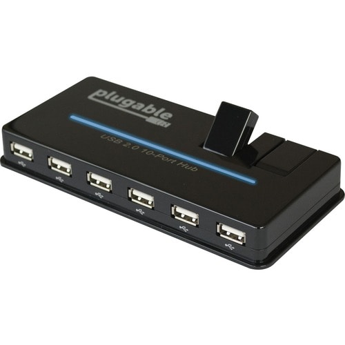 Plugable USB Hub, 10 Port - USB 2.0 with 20W Power Adapter and Two Flip-Up Ports