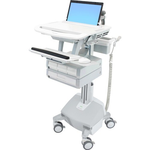 Ergotron StyleView Medical Trolley - 4 Drawer - 9.53 kg Load Capacity - 4 Casters - Aluminium - White, Grey
