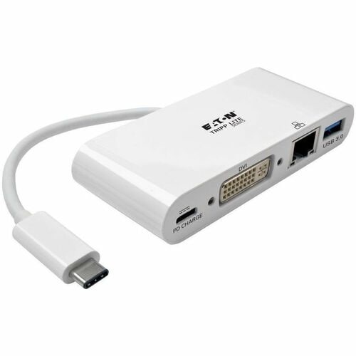Eaton Tripp Lite Series USB-C Multiport Adapter, DVI, USB 3.x (5Gbps) Hub Port, Gbe and PD Charging, White - for Notebook/
