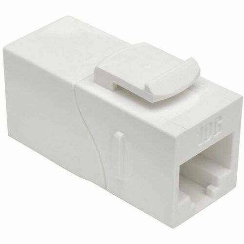 Eaton Tripp Lite Series Cat6a Straight-Through Modular In-Line Snap-In Coupler with 90-Degree Down-Angled Port, White (RJ4