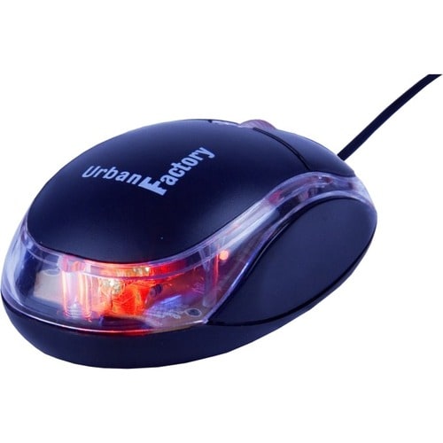 Urban Factory BDM02UF Mouse - Optical - Cable - Black, Transparent - USB - 800 dpi - Scroll Wheel - 3 Button(s) USB WIRED