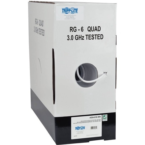 1000FT QUAD-SHIELD COAX CABLE RG6/U CMR-RATED 18AWG WHITE CABLE