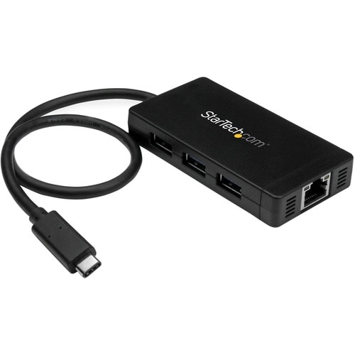 StarTech.com USB/Ethernet Combo Hub - USB Type C - External - Black - TAA Compliant - 3 Total USB Port(s) - 3 USB 3.0 Port