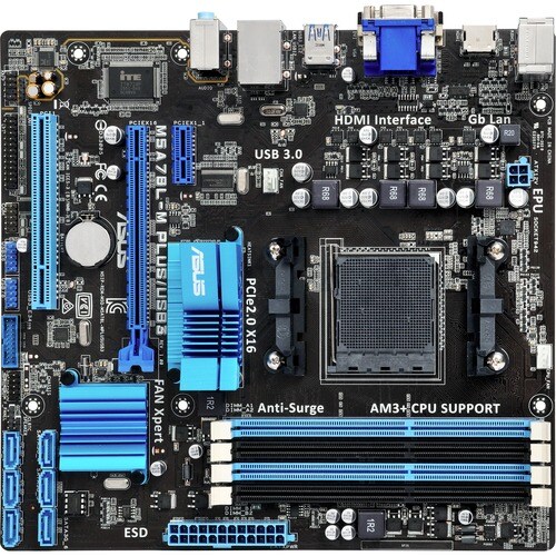 Asus M5A78L-M PLUS/USB3 Desktop Motherboard - AMD 760G Chipset - Socket AM3+ - Micro ATX - 32 GB DDR3 SDRAM Maximum RAM - 
