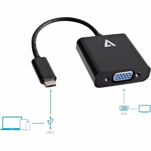 V7 V7UCVGA-BLK-1E Video Adapter - 1 x USB 3.2 (Gen 1) Type C - Male - 1 x 15-pin HD-15 VGA - Female - 1920 x 1080 Supporte