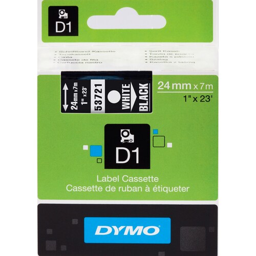 Etikettenband Dymo - 24 mm Breite x 7 m Länge - Rechteck - Thermotransfer - Schwarz, Weiß - Rückstandslos, Ölbeständig, Fe