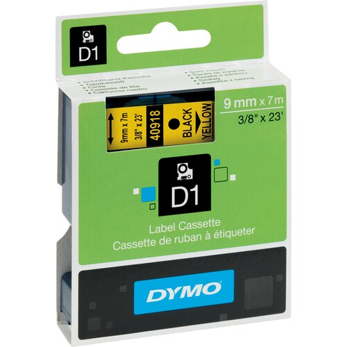 Etikettenband Dymo 40918 - 9 mm Breite - Rechteck - Thermotransfer - Glänzend - Schwarz, Gelb - Rückstandslos, Ölbeständig