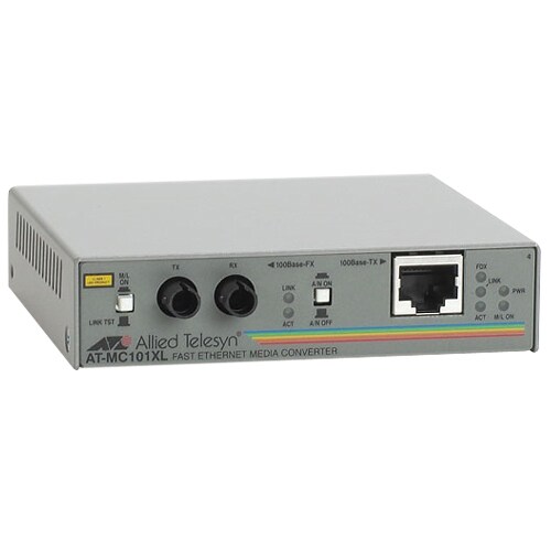 Convertisseur de Média/Transceiver Allied Telesis AT-MC101XL - 2 Port(s) - 1 x Réseau (RJ-45) - 1 x ST - 100Base-TX, 100Ba