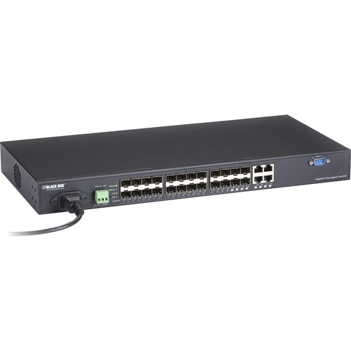 Black Box SFP Gigabit Managed Fiber Switch - 24-Port - 4 Ports - Manageable - Gigabit Ethernet, 10 Gigabit Ethernet - 1000