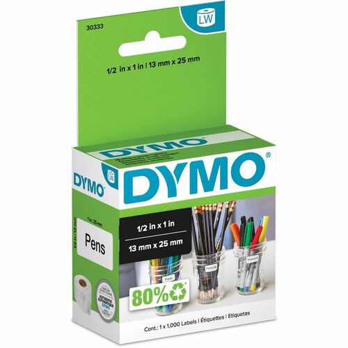 Dymo LW Multi-Purpose Labels 1/2" x 1" - 1/2" Width x 1" Length - Rectangle - Thermal Transfer - White - Paper - 1000 / Ro