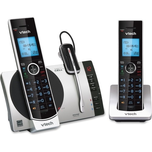VTech Connect to Cell DS6771-3 DECT 6.0 Cordless Phone - Black, Silver - Cordless - Corded - 1 x Phone Line - 2 x Handset 