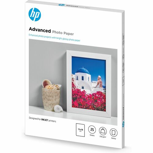 HP Papel de Fotografia Advanced Brilhante, 250 g/m2, 13 x 18 cm (127 x 178 mm), 25 folhas. Tipo de acabamento: Brilho, Pes