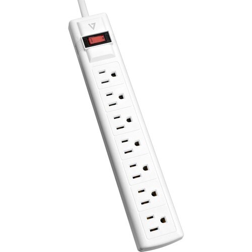 V7 7-Outlet Surge Protector, 12 ft cord, 1050 Joules - White - 7 - 1050 J