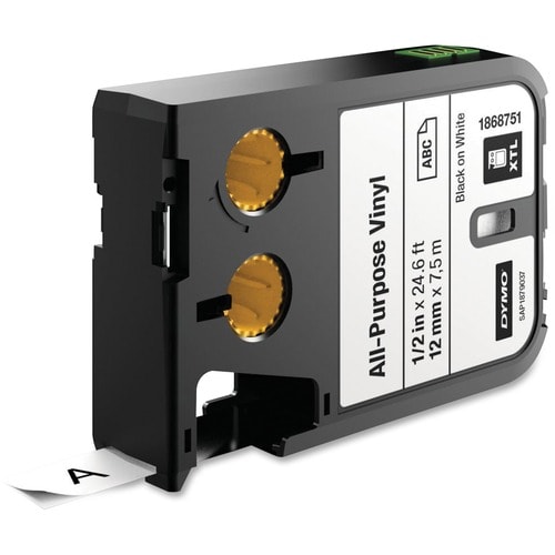 Dymo Label Tape - 12 mm Width - Permanent Adhesive - Thermal Transfer - White - Vinyl - 1 Each