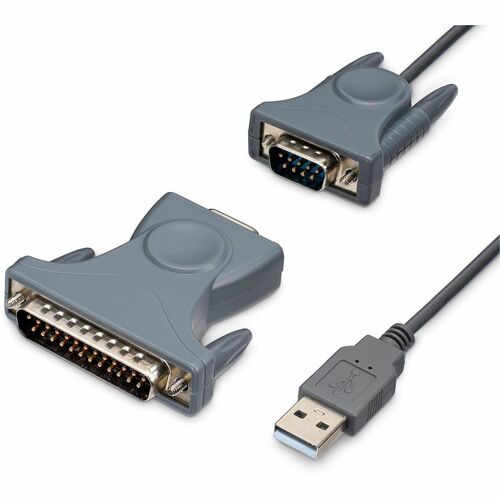 StarTech.com 3ft (91cm) 1-Port USB to Serial Cable, DB9/DB25 RS232 to USB Converter, Prolific, USB to Serial Adapter - USB