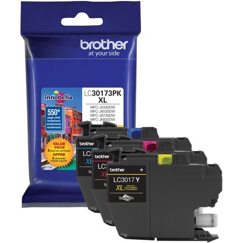 Brother LC30173PK Original High Yield Inkjet Ink Cartridge - Cyan, Magenta, Yellow - 3 / Pack - 550 Pages Cyan, 550 Pages 