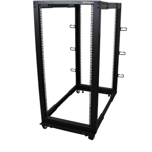 StarTech.com 4-Post 25U Mobile Open Frame Server Rack, 19in Network Rack with Casters, Rolling Rack for Computer/AV/Data/I