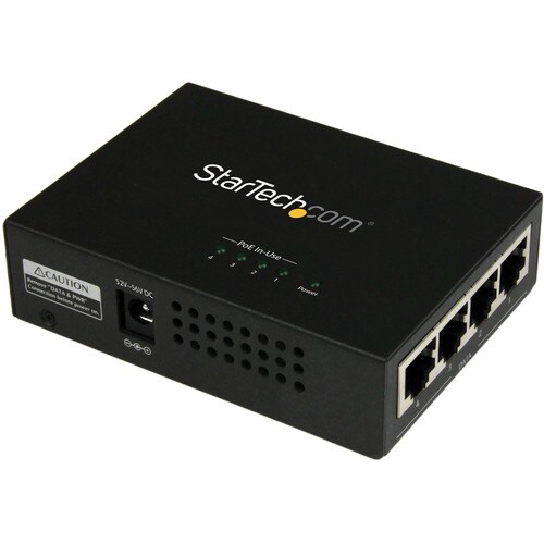 StarTech.com 4 Port Gigabit Midspan - PoE+ Injector - 802.3at and 802.3af - 52 V DC, 2.31 A Output - 4 Input Port(s) - 4 O