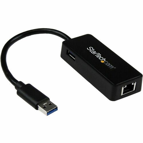 StarTech.com USB 3.0 to Gigabit Ethernet Adapter NIC w/ USB Port - Black - USB - 1 Port(s) - 1 x Network (RJ-45) - Twisted