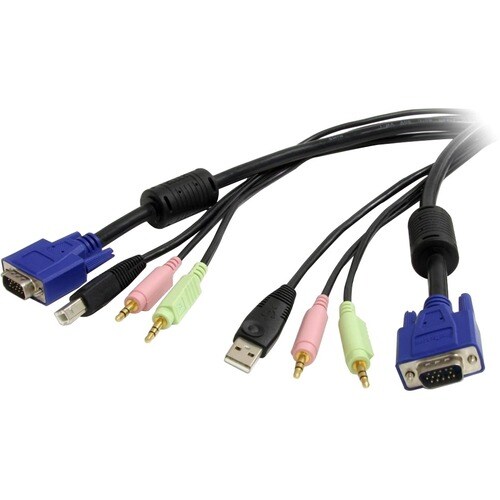 StarTech.com 10 ft 4-in-1 USB VGA KVM Cable with Audio and Microphone - 3.05 m USB KVM Cable - First End: 1 x 15-pin HD-15