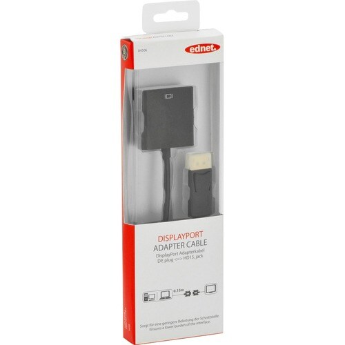 Ednet 15 cm DisplayPort/VGA Video Cable for Video Device, Monitor, Notebook - 1 - First End: 1 x DisplayPort 1.2 Digital A