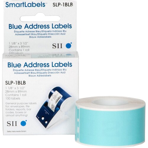 Seiko SLP-1BLB Address Label - 28 mm Width x 89 mm Length - Rectangle - Direct Thermal - Blue - 130 / Roll - 2 / Box