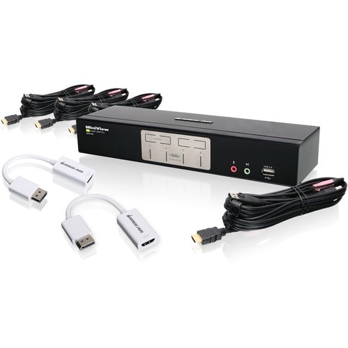 IOGEAR 4-Port HDMI KVMP with DisplayPort Adapters Bundle - 4 Computer(s) - 1 Local User(s) - 1920 x 1200 - 8 x USB - 5 x H