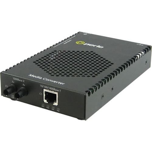 Perle 10/100/1000 Industrial Temperature PoE+ Media Converter - 1 x Network (RJ-45) - 1x PoE+ (RJ-45) Ports - 1 x ST Ports