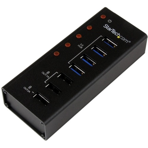 StarTech.com 4 Port USB 3.0 Hub plus 3 Dedicated USB Charging Ports (2 x 1A & 1 x 2A) - 5Gbps - Wall Mountable Metal Enclo