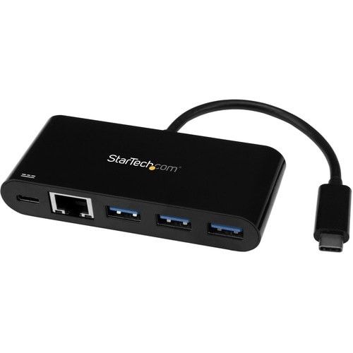StarTech.com USB-C to Ethernet Adapter with 3-Port USB 3.0 Hub and Power Delivery - USB-C GbE Network Adapter + USB Hub w/
