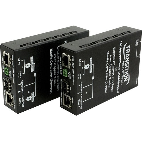 Ethernet Over 2-Wire Extender With PoE+ 1 10/100/1000Base RJ-45/SFP Combo Port + 1 1000Base-T RJ-45 Port or 2-Wire Termina