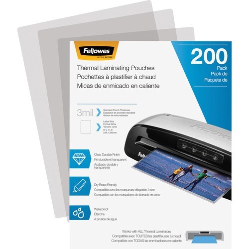 Fellowes Letter-Size Thermal Laminating Pouches - Sheet Size Supported: Letter 8.50" Width x 11" Length - Laminating Pouch
