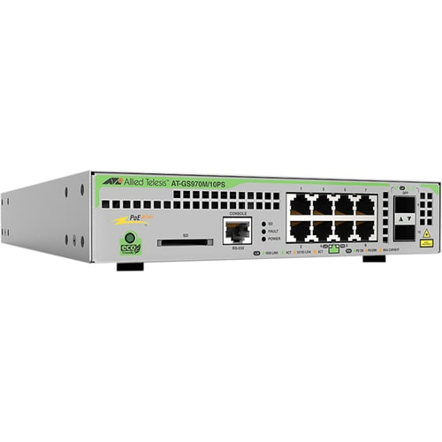 Allied Telesis Managed Gigabit Ethernet Switch - 8 Ports - Manageable - 3 Layer Supported - Modular - 2 SFP Slots - Optica